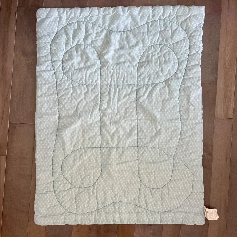 Vintage Triboro Baby Quilt and Ruffle Pillow Set Blue Polka Dot Poodle Made USA